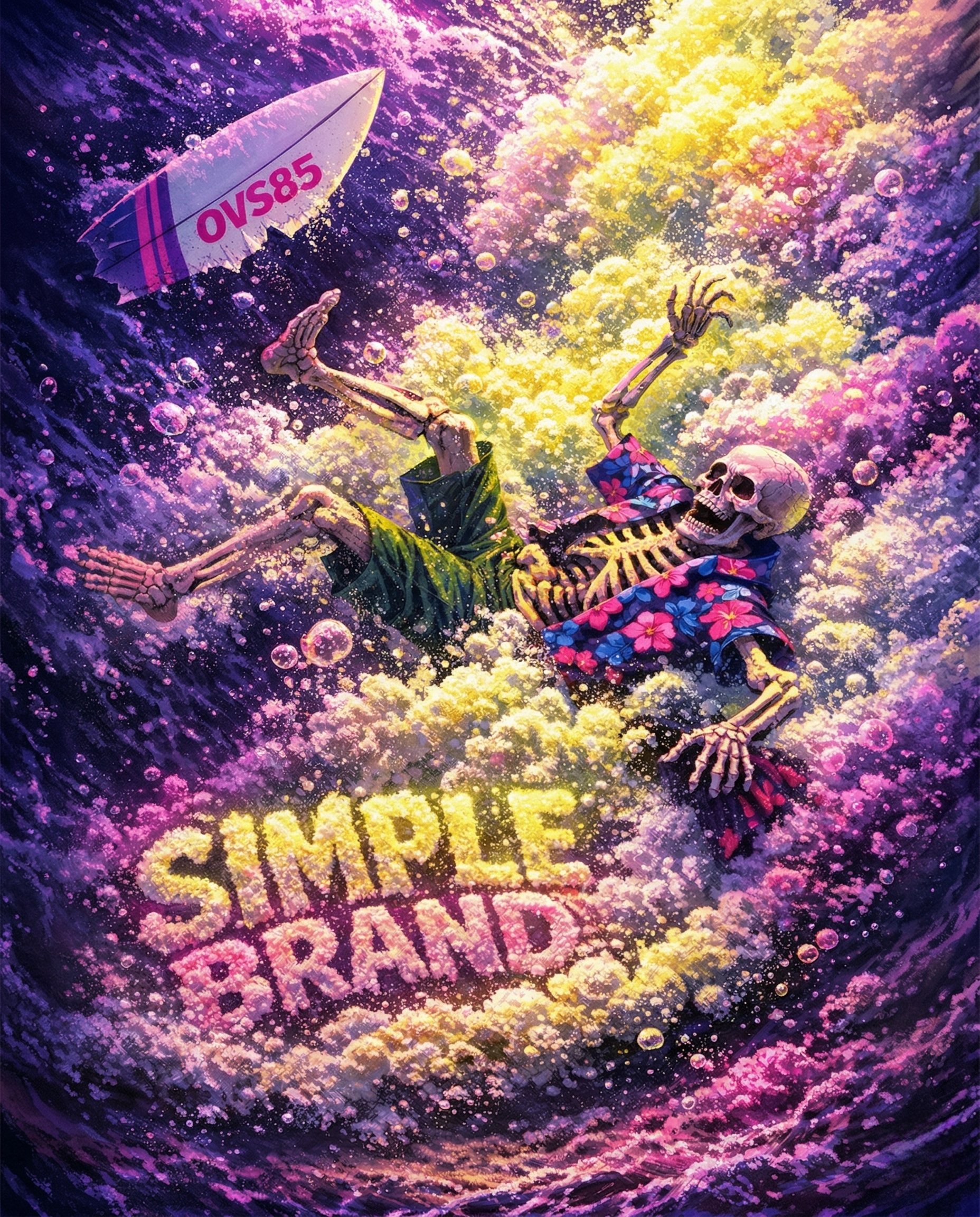 Skeleton Surf Print